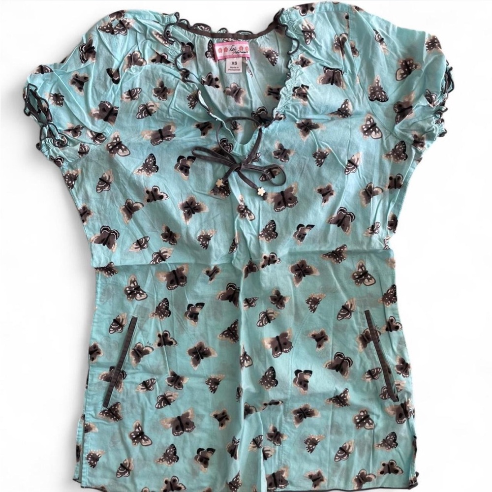 Women's Scrub Top with Butterflies